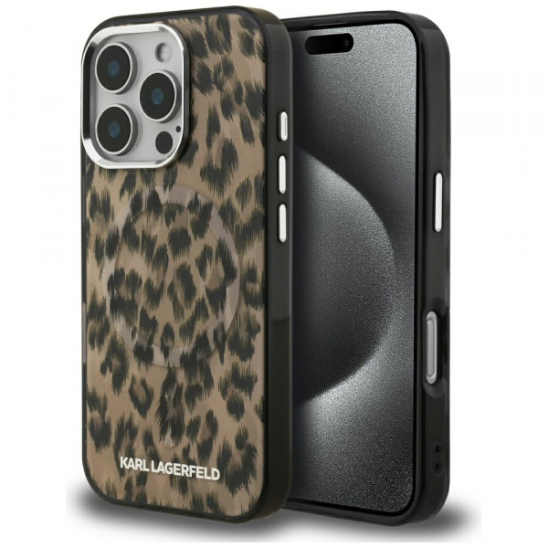 Husa MagSafe pentru Apple iPhone 16 Pro, Karl Lagerfeld, IML Leopard Pattern, Maro
