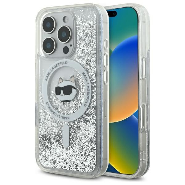 Husa MagSafe pentru Apple iPhone 16 Pro, Karl Lagerfeld, Liquid Glitter Choupette\'s Head, Transparenta