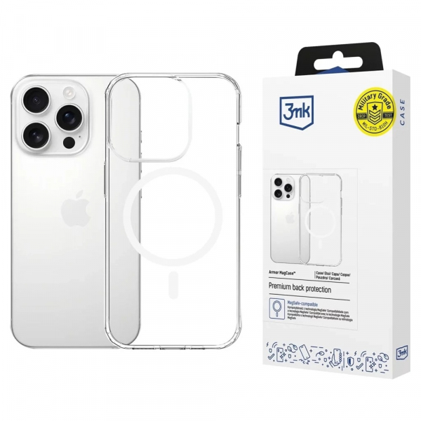 Husa MagSafe pentru Apple iPhone 16 Pro Max, 3MK, Armor MagCase, Transparenta