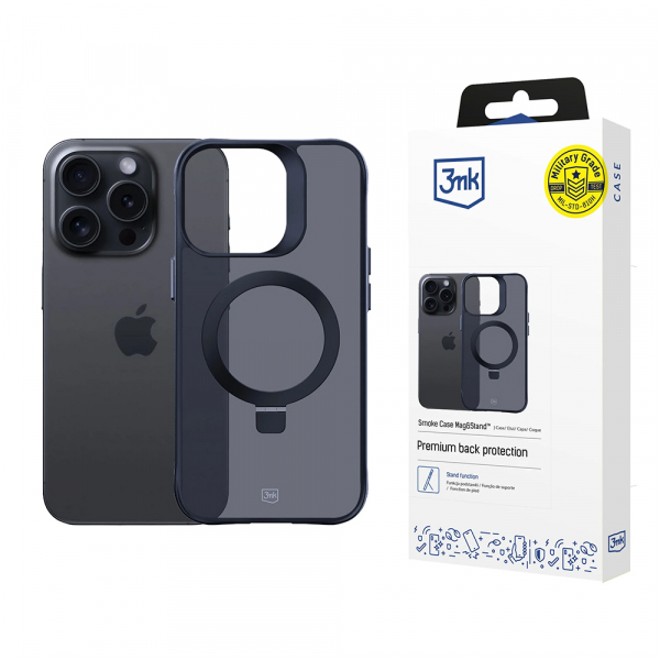 Husa MagSafe pentru Apple iPhone 16 Pro Max, 3MK, Smoke MagStand, Neagra