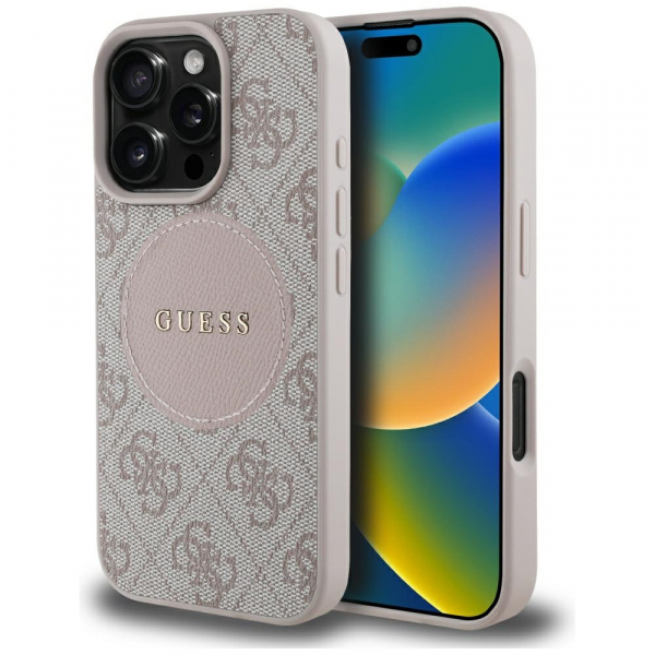 Husa MagSafe pentru Apple iPhone 16 Pro Max, Guess, 4G Circle Classic Logo, Roz