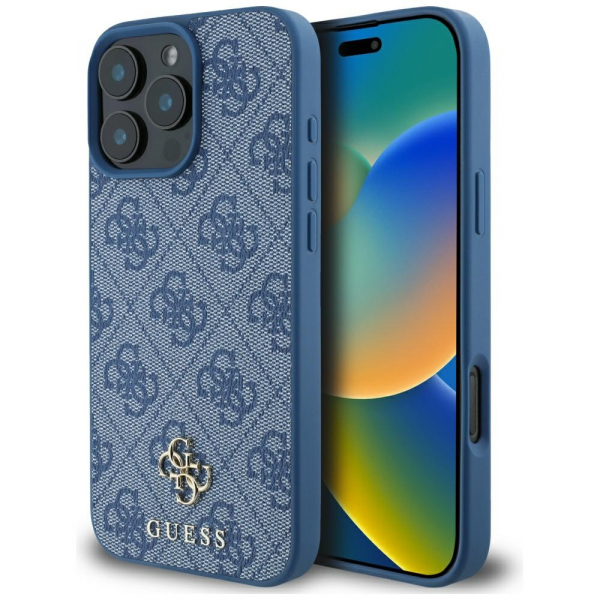 Husa MagSafe pentru Apple iPhone 16 Pro Max, Guess, 4G Small and Classic Logo, Albastra