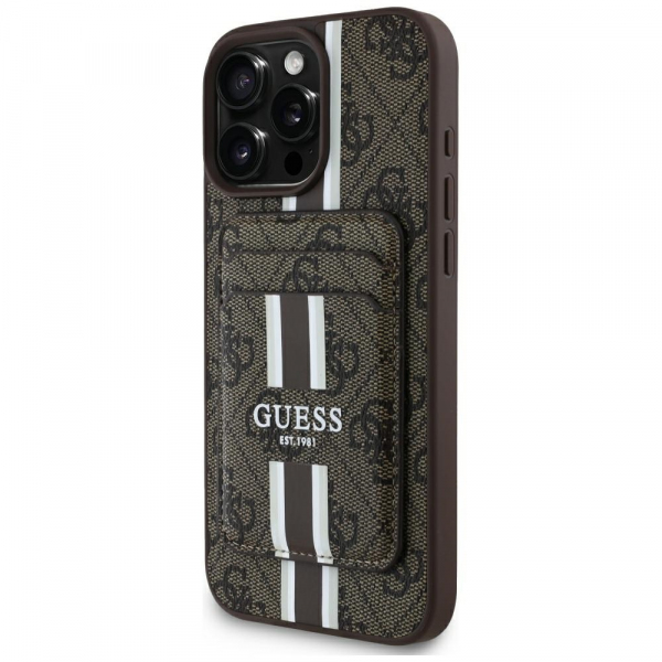 Husa MagSafe pentru Apple iPhone 16 Pro Max, Guess, Cardslot 4G Stripes, Maro