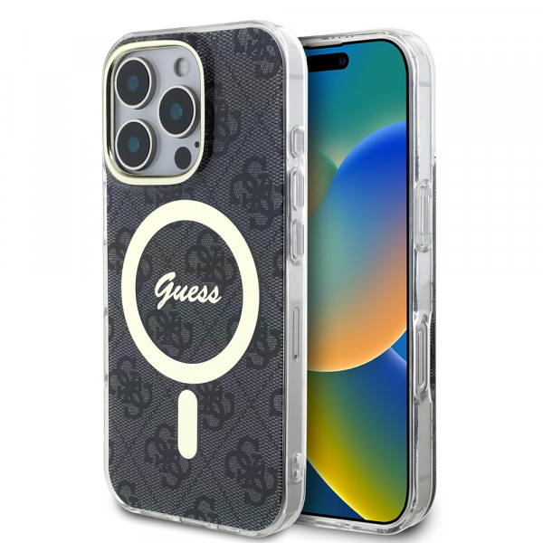 Husa MagSafe pentru Apple iPhone 16 Pro Max, Guess, IML 4G, Neagra