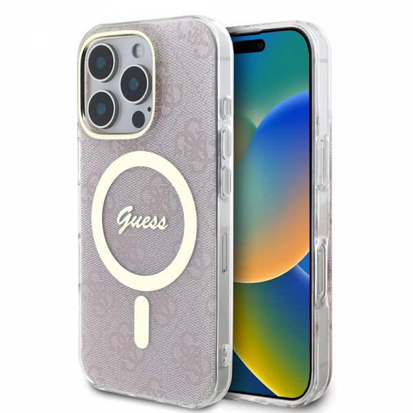 Husa MagSafe pentru Apple iPhone 16 Pro Max, Guess, IML 4G, Roz