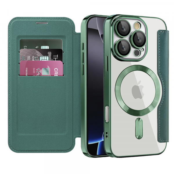 Husa MagSafe pentru Apple iPhone 16 Pro Max, Techsuit, SmartMag Book, Verde