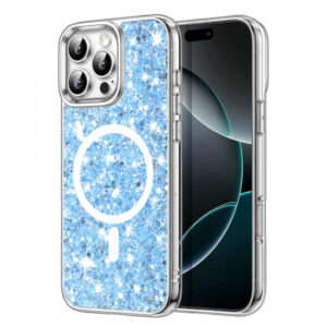 Husa MagSafe pentru Apple iPhone 16 Pro Max, Techsuit, Sparkly Glitter, Bleu