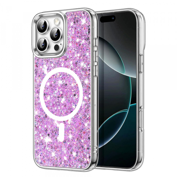 Husa MagSafe pentru Apple iPhone 16 Pro Max, Techsuit, Sparkly Glitter, Magenta