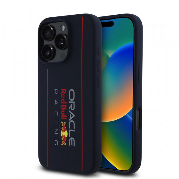 Husa MagSafe pentru Apple iPhone 16 Pro, Red Bull Racing, Oversize Vertical Logo, Bleumarin