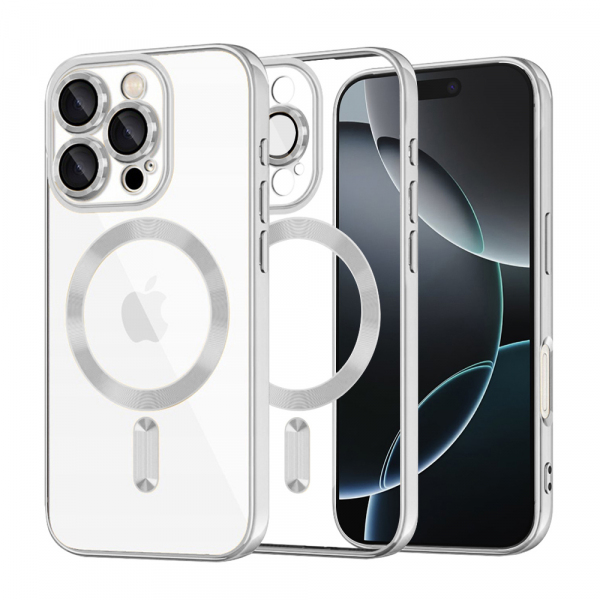 Husa MagSafe pentru Apple iPhone 16 Pro, Techsuit, Luxury Crystal, Argintie