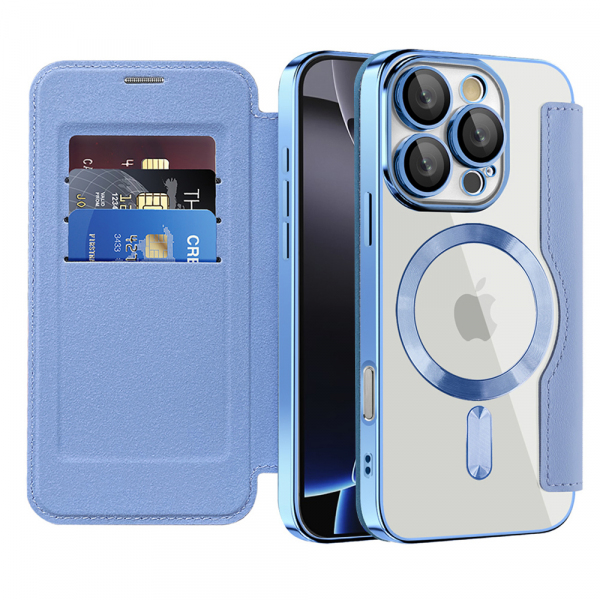 Husa MagSafe pentru Apple iPhone 16 Pro, Techsuit, SmartMag Book, Bleu