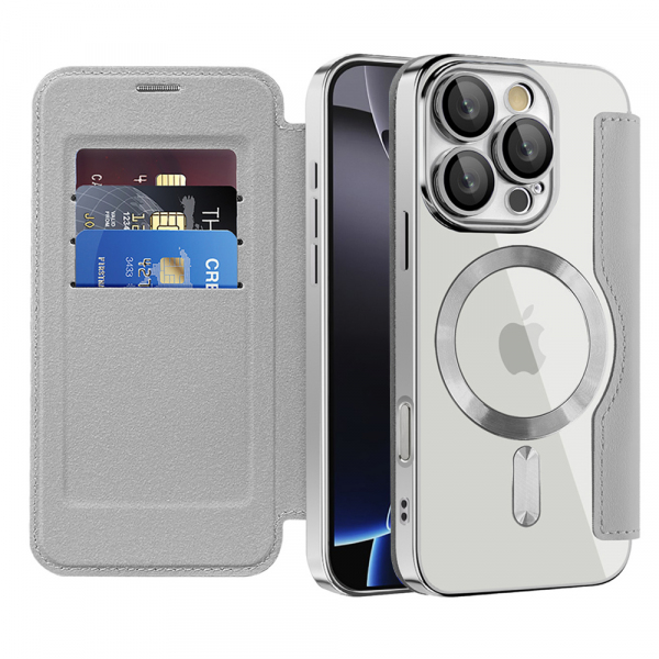 Husa MagSafe pentru Apple iPhone 16 Pro, Techsuit, SmartMag Book, Gri