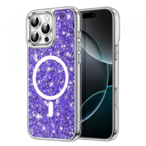 Husa MagSafe pentru Apple iPhone 16 Pro, Techsuit, Sparkly Glitter, Mov