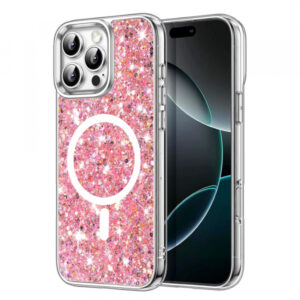 Husa MagSafe pentru Apple iPhone 16 Pro, Techsuit, Sparkly Glitter, Roz