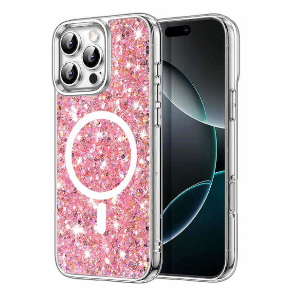 Husa MagSafe pentru Apple iPhone 16 Pro, Techsuit, Sparkly Glitter, Roz