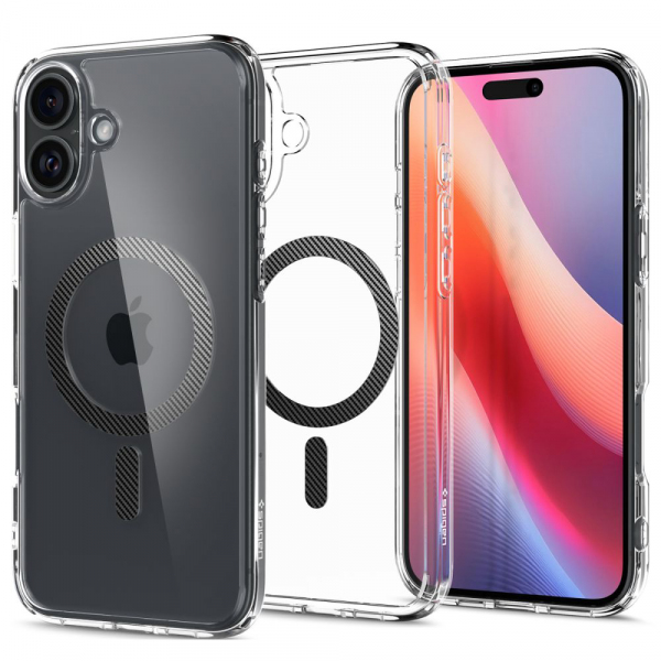 Husa MagSafe pentru Apple iPhone 16, Spigen, Ultra Hybrid Carbon, Transparenta ACS08207