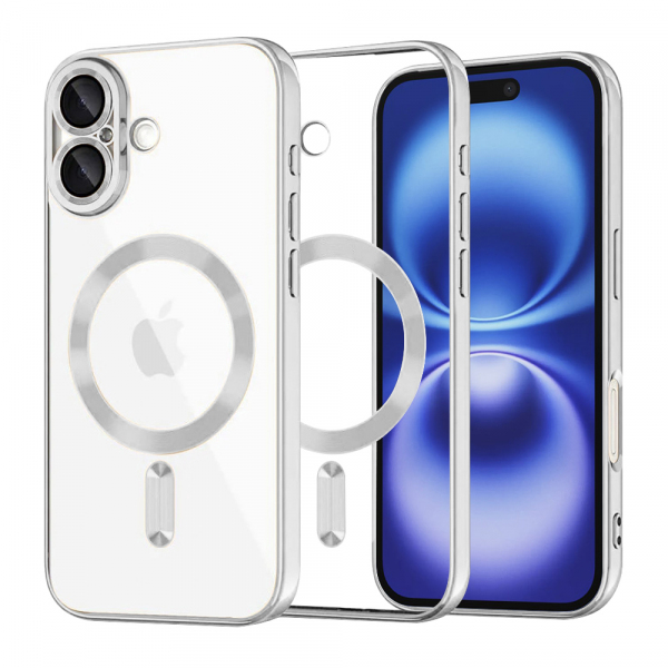Husa MagSafe pentru Apple iPhone 16, Techsuit, Luxury Crystal, Argintie