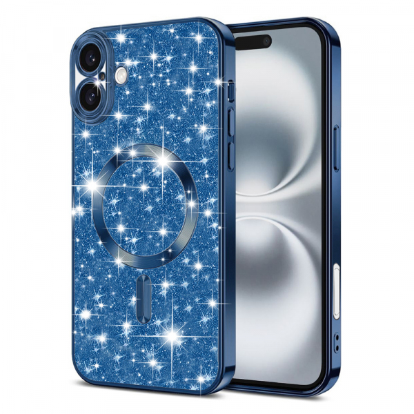 Husa MagSafe pentru Apple iPhone 16, Techsuit, Luxury Glitter, Albastra Inchis