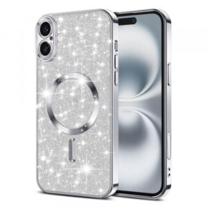 Husa MagSafe pentru Apple iPhone 16, Techsuit, Luxury Glitter, Argintie