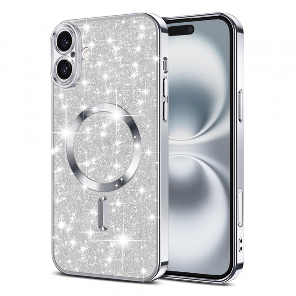 Husa MagSafe pentru Apple iPhone 16, Techsuit, Luxury Glitter, Argintie