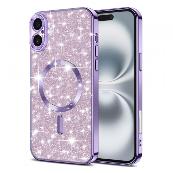 Husa MagSafe pentru Apple iPhone 16, Techsuit, Luxury Glitter, Mov Deschis