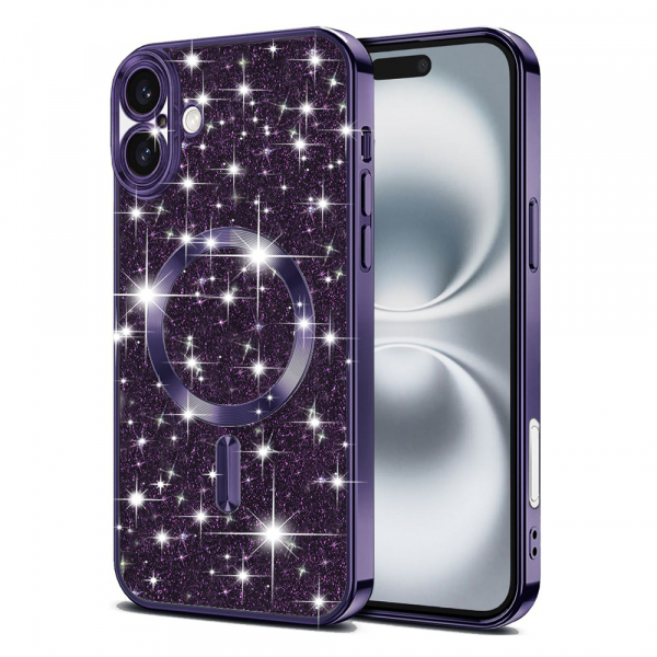 Husa MagSafe pentru Apple iPhone 16, Techsuit, Luxury Glitter, Mov Inchis
