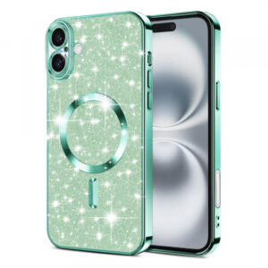 Husa MagSafe pentru Apple iPhone 16, Techsuit, Luxury Glitter, Verde Deschis