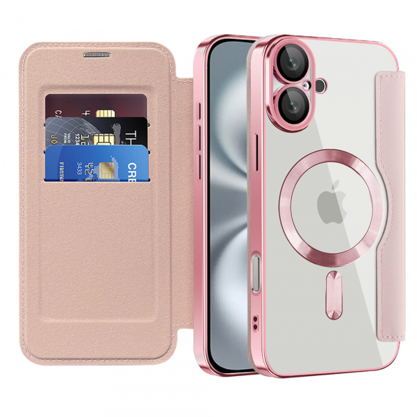 Husa MagSafe pentru Apple iPhone 16, Techsuit, SmartMag Book, Roz