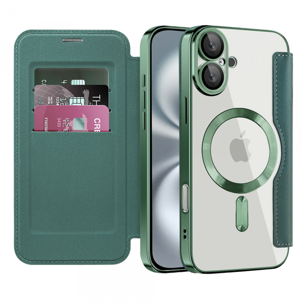 Husa MagSafe pentru Apple iPhone 16, Techsuit, SmartMag Book, Verde