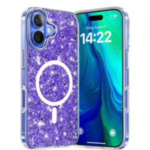 Husa MagSafe pentru Apple iPhone 16, Techsuit, Sparkly Glitter, Mov