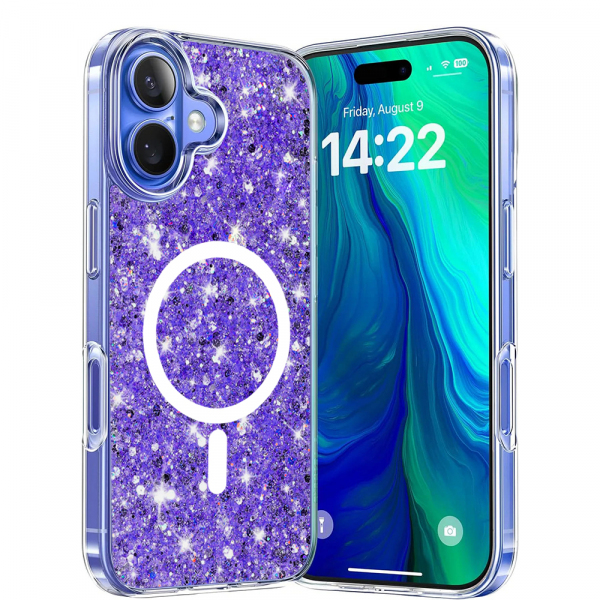 Husa MagSafe pentru Apple iPhone 16, Techsuit, Sparkly Glitter, Mov