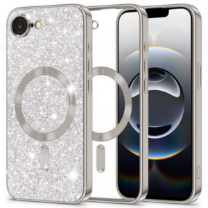 Husa MagSafe pentru Apple iPhone 17e / 16e, Techsuit, Luxury Glitter, Argintie