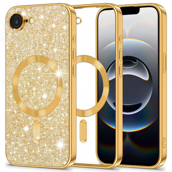 Husa MagSafe pentru Apple iPhone 17e / 16e, Techsuit, Luxury Glitter, Aurie