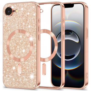 Husa MagSafe pentru Apple iPhone 17e / 16e, Techsuit, Luxury Glitter, Roz Aurie