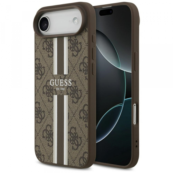 Husa MagSafe pentru Apple iPhone 17 Air, Guess, 4G Printed Stripes, Maro