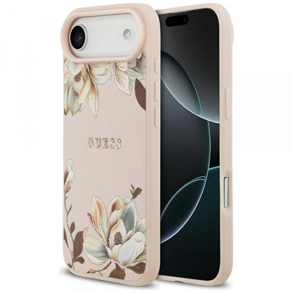 Husa MagSafe pentru Apple iPhone 17 Air, Guess, Grained Flowers, Roz