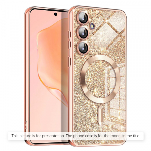 Husa MagSafe pentru Apple iPhone 17 Air, Techsuit, Luxury Glitter, Roz Aurie