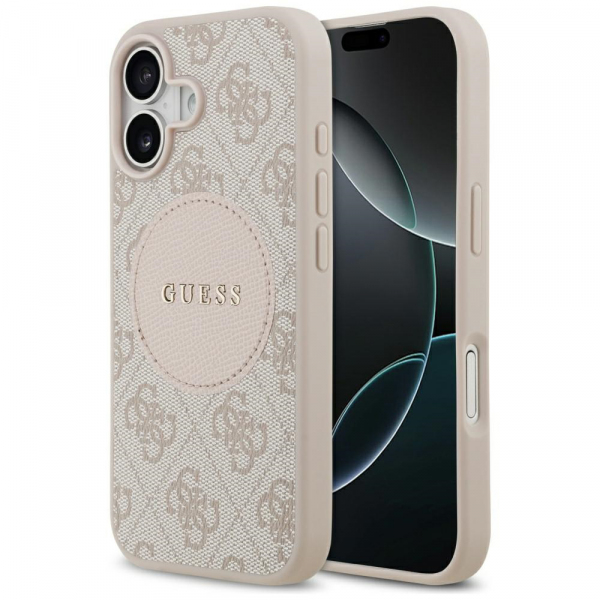 Husa MagSafe pentru Apple iPhone 17, Guess, 4G Circle Classic Logo, Roz