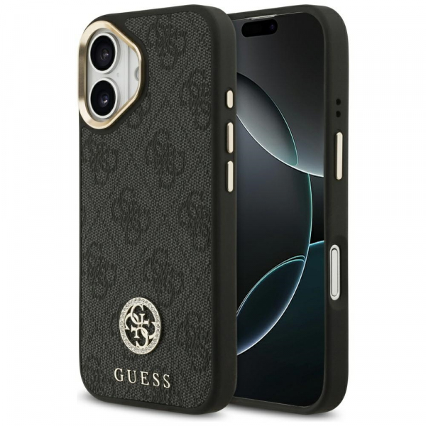 Husa MagSafe pentru Apple iPhone 17, Guess, 4G Strass Logo, Neagra