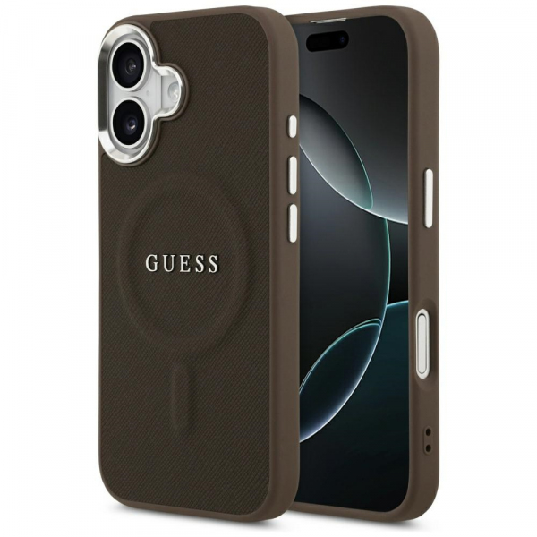 Husa MagSafe pentru Apple iPhone 17, Guess, Classic Logo, Maro