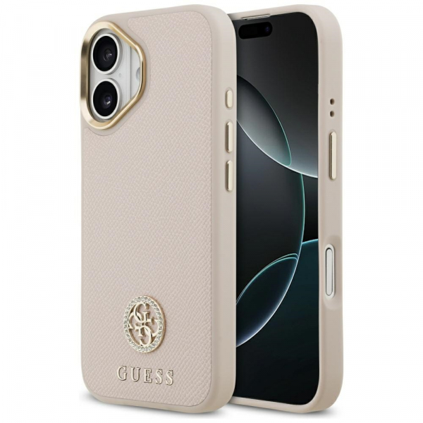Husa MagSafe pentru Apple iPhone 17, Guess, Grained Strass Logo, Roz