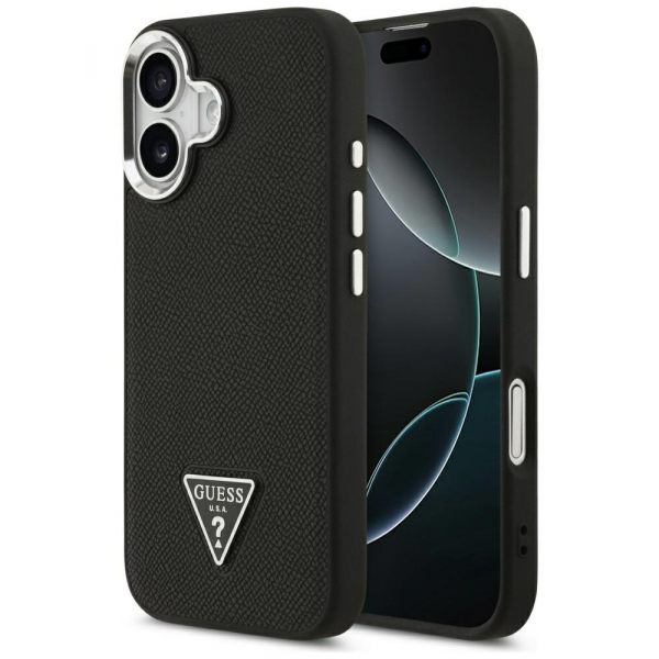 Husa MagSafe pentru Apple iPhone 17, Guess, Grained Triangle Logo, Neagra