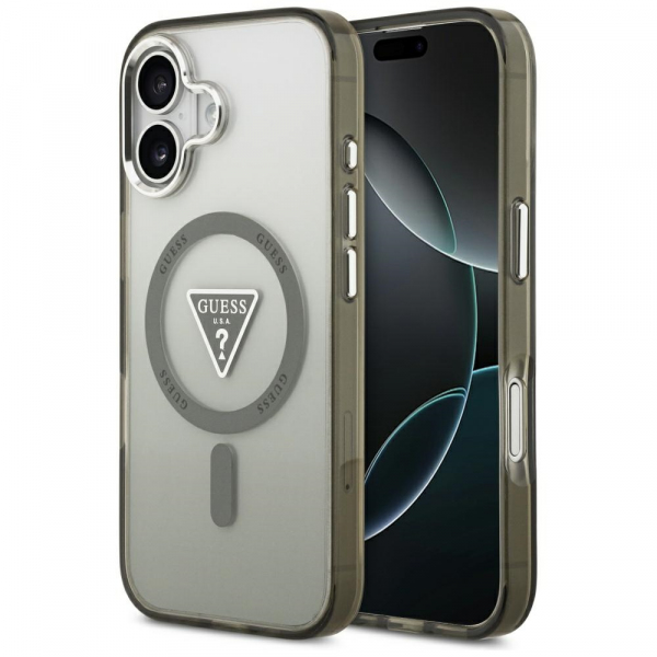 Husa MagSafe pentru Apple iPhone 17, Guess, IML Gradient Triangle Logo, Kaki Argintie