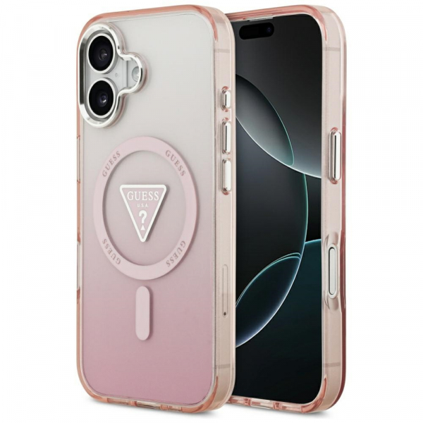 Husa MagSafe pentru Apple iPhone 17, Guess, IML Gradient Triangle Logo, Roz