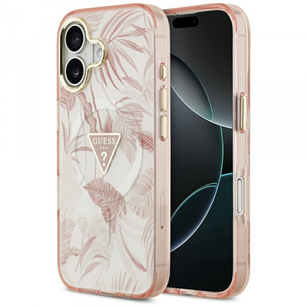 Husa MagSafe pentru Apple iPhone 17, Guess, Jungle Tonal Triangle, Roz