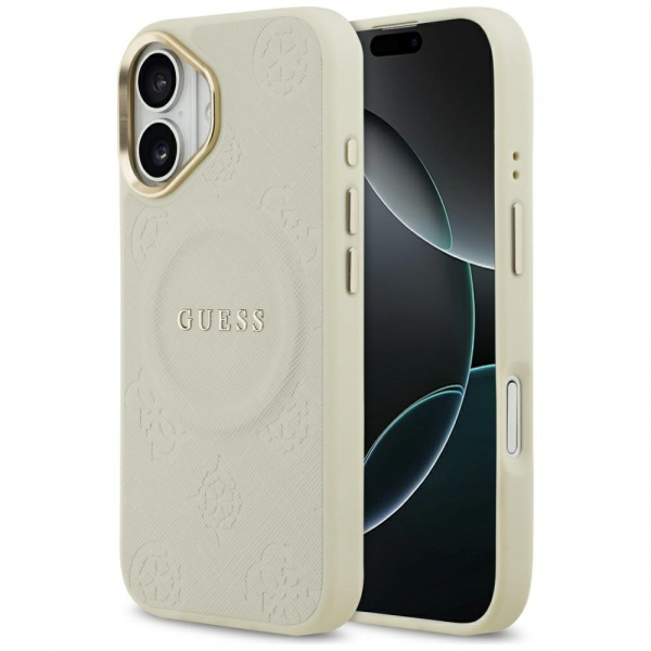 Husa MagSafe pentru Apple iPhone 17, Guess, Peony Hot Stamp, Bej