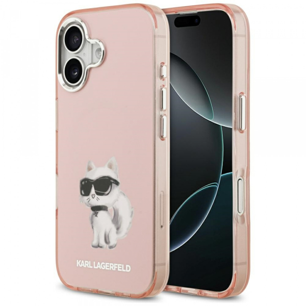 Husa MagSafe pentru Apple iPhone 17, Karl Lagerfeld, IML Aquarelle Logo Choupette, Roz Argintie