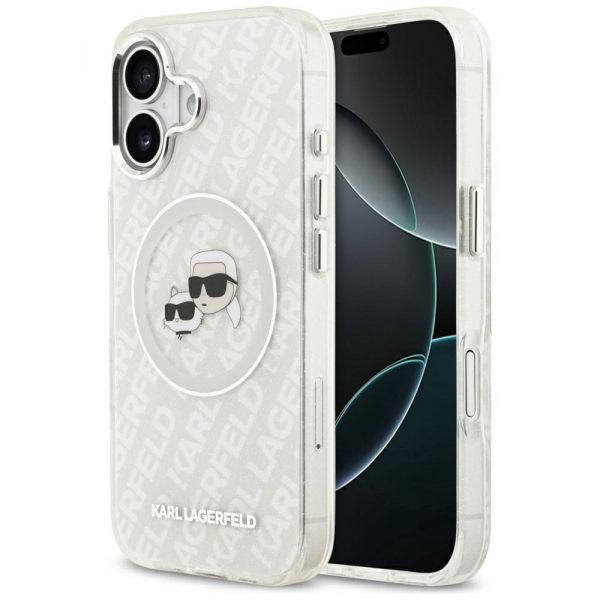 Husa MagSafe pentru Apple iPhone 17, Karl Lagerfeld, IML Glitter Karl & Choupette`s Heads, Gri
