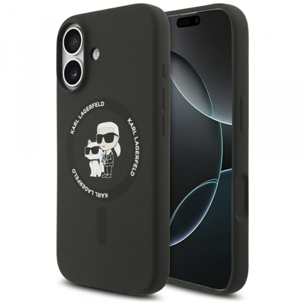 Husa MagSafe pentru Apple iPhone 17, Karl Lagerfeld, Ring Karl & Choupette, Neagra