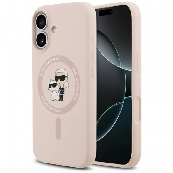 Husa MagSafe pentru Apple iPhone 17, Karl Lagerfeld, Ring Karl & Choupette, Roz